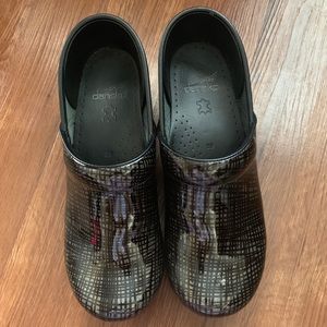 Dansko black and silver clogs